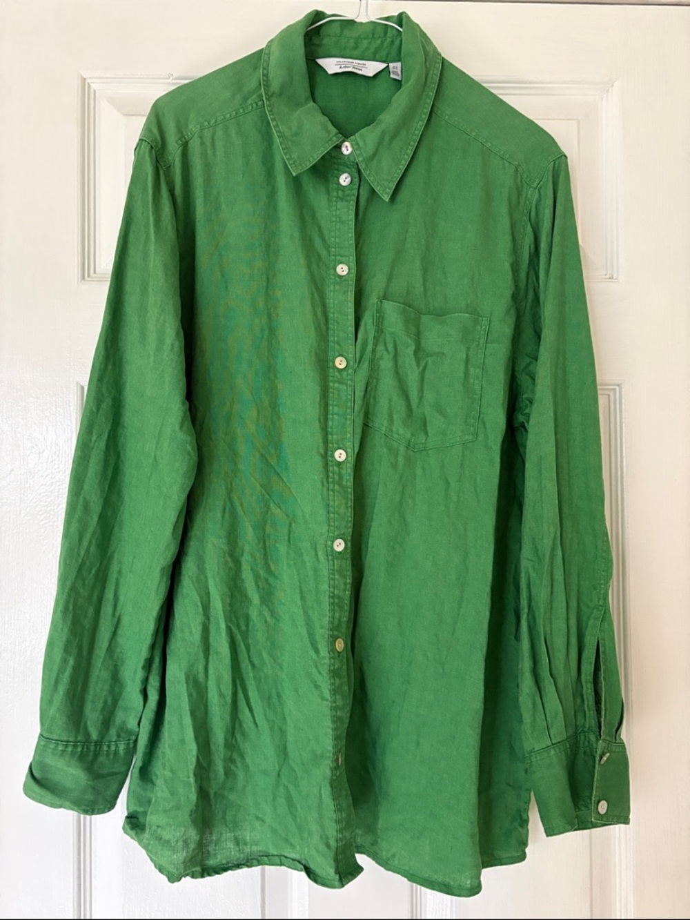 & Other Stories Linen Button-Down Shirt in Bright Green size 12